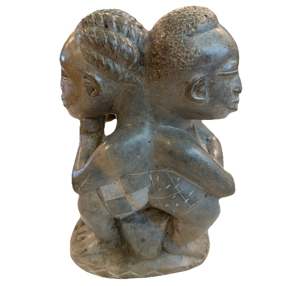 Vtg Zimbabwe Shona Soapstone Man And Woman 8" Carving Signed By Artist